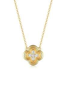 Dây chuyền bạc S925 đính đá Moissanite 0.12CT hình hoa bốn lá, thích hợp làm quà tặng trong dịp tốt nghiệp, đám cưới, du lịch, hàng ngày, tiệc tùng. - Vàng - Xem 5