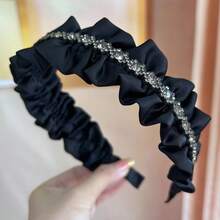 1 chiếc băng đô satin xếp ly dành cho nữ, đính đá pha lê, băng đô cao có đệm, phụ kiện tóc thanh lịch cho tiệc cưới. - Nhiều màu - Xem 6