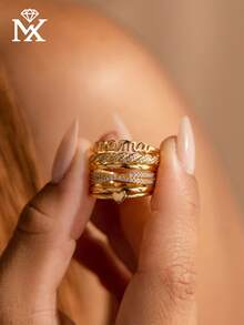 Anillo personalizado con nombre en inglés, anillo personalizado con inicial, anillo personalizado delicado, anillo apilable, regalo del Día de la Madre - Multicolor - Ver 7