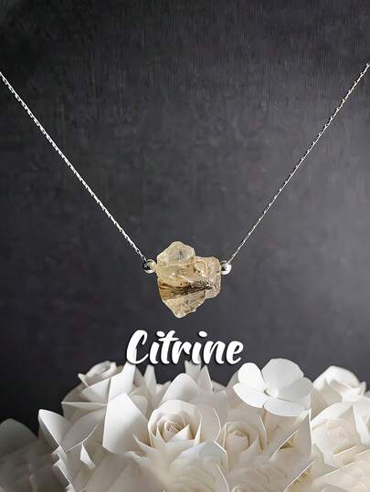 1件波西米亚风天然黄水晶项链，不对称黄色水晶吊坠项链，优雅的疗愈水晶饰品，精致配饰，适合日常佩戴和送礼