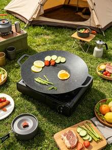 Korean-Style Marble Non-Stick Frying Pan, Large Round Flat Top Griddle, Dual Handle Design, Even Heat Distribution, Suitable For Camping, BBQ, Teppanyaki And Home Kitchen Use, Compatible With Gas Stoves And Portable Stoves, Easy To Clean - Korean-style Baking Pan - View 2
