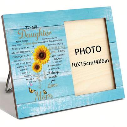 A Rustic Wooden Photo Frame, "For My Daughter" Sunflower Design, Mom's Birthday/Graduation Gift, Landscape, Vintage Style, Home Decoration Album Frame