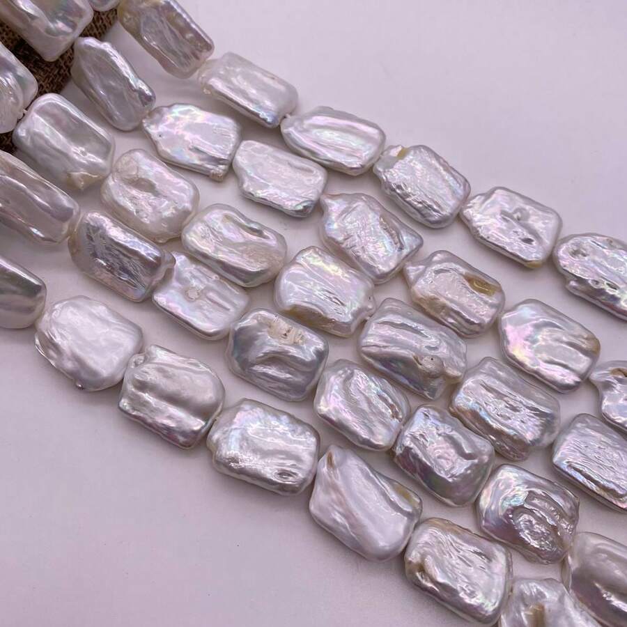 About 20mm*15mm White Colour Square Shape Natural Freshwater Pearl, DIY 1 Pc, 38cm/14.96inch - White 3 - View 1