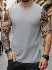 4pcs Men's Quick-Dry Tank Tops, Multi-Color Combination Fitness Wear, Outdoor Sports Reflective Strip Night Running Style - Multicolor - View 3