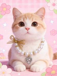 1 pièce Collier de perles avec nœud papillon, pendentif cœur de perle mignon, taille ajustable, collier de perles pour animaux de compagnie, collier pour chat, collier pour chien, accessoires de robe pour animaux de compagnie, accessoires photo pour animaux de compagnie, fournitures pour animaux de compagnie, cadeau de fête, cadeau d'anniversaire, accessoires pour animaux de compagnie - Multicolore - Voir 3