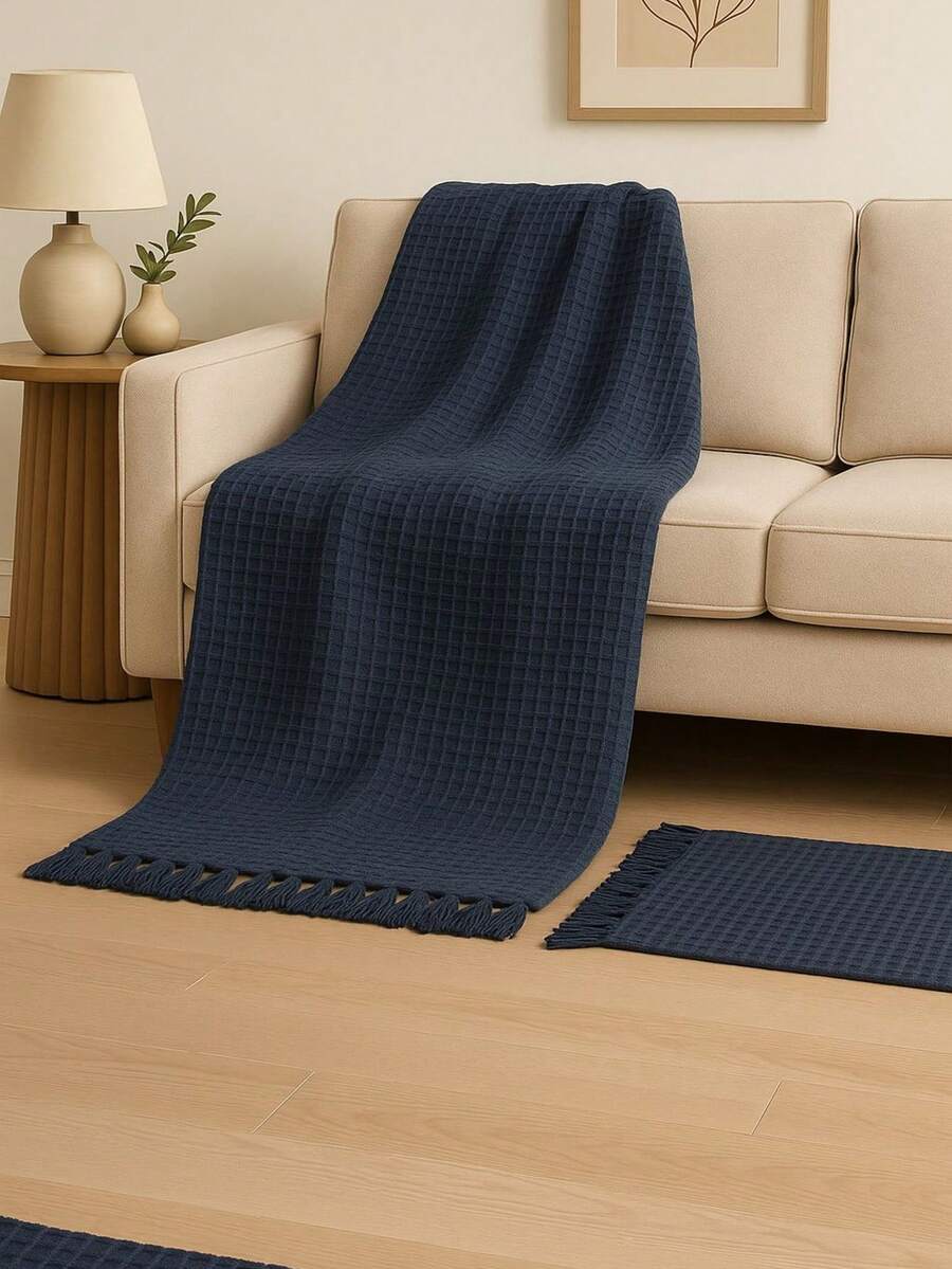 Giant Vienna Sofa Blanket 1.50x1.20 Premium Cotton Bed Cover – Decoration, Comfort And Protection - Màu xanh hải quân - Xem 1