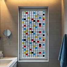 1/4pcs Mondrian Style Privacy Static Cling Window Film, Geometric Abstract Art Colorful Mosaic Frosted Sticker, Removable Waterproof, Suitable For Living Room Bathroom Kitchen Decorative Colored Glass Window Tint - Multicolor - View 9