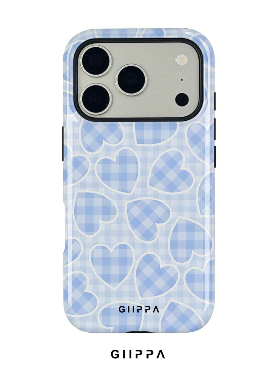 GIIPPA 1 Pieza Funda de teléfono con diseño de corazón a cuadros azul claro, compatible con iPhone 17 Pro Max, 16 Pro Max, 15 Pro Max, 14 Pro Max, funda de teléfono de estilo coreano interesante y elegante, también se ajusta a 11/12/13/14/15/75 Pro Max Plus, diseño elegante adecuado tanto para hombres como para mujeres, regalo ideal para Navidad, San Valentín, Pascua, temporada de bodas y cumpleaños para la novia - Multicolor - Ver 1