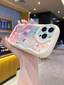 1个蝴蝶花卉图案防震手机壳，波浪纹设计，UV印刷，兼容苹果/三星/ - 米色 - 查看 10