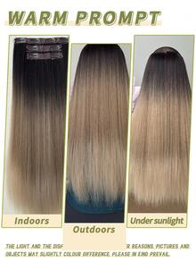 3pcs Black & Brown 22-Inch Straight Hair Clip Extensions, 3pcs Gold Fluffy Tangle-Free Wavy Hair Clip Extensions In Silver, Deep Brown, White & Gray - Blonde Ombre - View 8