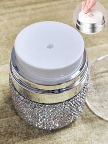 1pc 50ml Vacuum Pump Cream Bottle, Highly Attractive Shiny Artificial Rhinestone Emulsion Cream Dispenser, Travel Portable, Suitable For Liquid Creative Cosmetic Gift - View 7