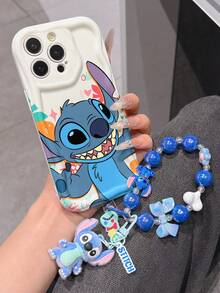 Disney Has Authorized, Phone Case - Chain Set, The Stitch Lilo & Stitch Phone Case Plus A Silicone 3D Or Fluffy Style Stitch Bracelet With Metallic Ring Removable Bracelet, Stitch And Angel Pattern, Compatible With Iphone 17/16/15/14/13/12/11/XS/XR/X Plus Pro Max, Wavy Design Phone Case For Girl, A Stylish Cartoon Summer Phone Case, The Perfect Gift Choice, Phone Protection, Durable Phone Cover, Great Gift For Friends And Family - Kiểu trắng B - Xem 3