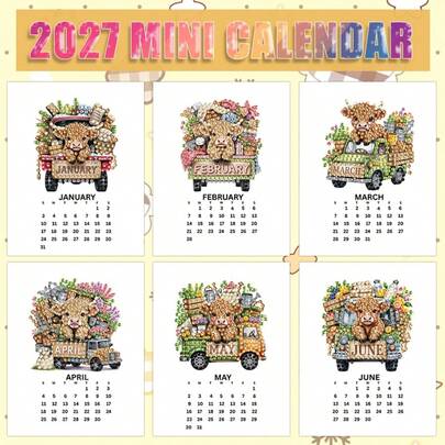 1pc 2027 Highland Cow Monthly Sign, Cute Animal Diamond Painting DIY Holiday Series Pattern Mini Desktop Calendar, Desk Calendar, Office Calendar Creative Handmade, Desk Room Living Room Decor Calendar Stand, Holiday Decor, Girlfriend Gift, Thoughtful Gift, Perfect Gift, New Year Gift, Christmas Gift, Mini Diamond Painting Calendar