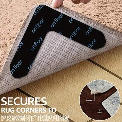 Bộ 16 miếng lót thảm chống trượt cao cấp - Ngăn ngừa trượt và cuộn mép thảm - Lý tưởng cho thảm phòng khách, phòng ăn và phòng tắm - Màu đen