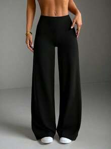 Pantalones acampanados ajustados de unicolor elegantes y modernos para el trabajo y el deporte para mujer, primavera - Negro 2 - Ver 7