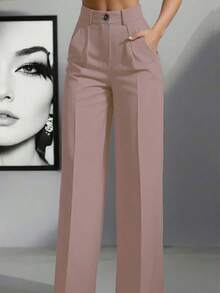 Pantalones holgados de cintura alta con pliegues, aptos para el trabajo y el uso casual, negro para primavera/verano - Rojo ladrillo - Ver 9