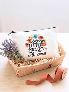 Custom Teacher Cosmetic Bag, Personalized Name Canvas Makeup Pouch, Helping Little Minds Grow Floral Print, Teacher Appreciation Week & Mother's Day 2026 Gift, High Quality Zippered Travel Organizer, Back To School Teacher Mom Gift - Multicolor - View 5