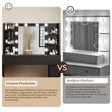 Devoko Modern Minimalist LED Vanity Table With Mirror, Black/White, 2 Drawers, 8 Open Shelves, Integrated Charging Station, 3 Light Colors With Dimmable Brightness, Flexibly Mountable Side Shelf - 查看 7