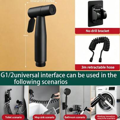 3M Retractable Bidet Sprayer Set, G1/2 Universal High Pressure Handheld Spray Gun With No-Drill Holder, Multi-Purpose Bathroom/Toilet/Mop Sink/Washing Machine Cleaning Kit