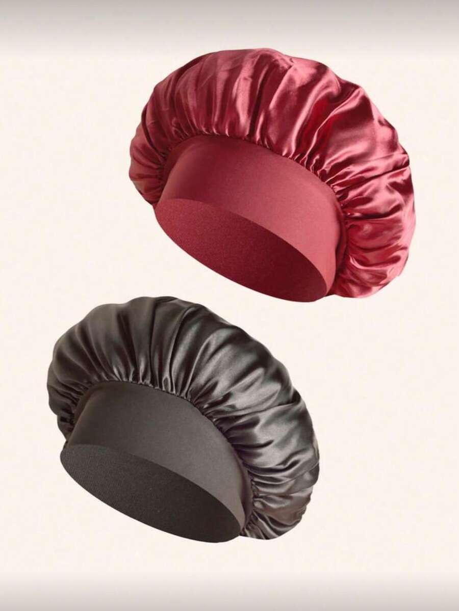 Satin Sleep Cap, Satin Hair Cap, Soft Elastic Silk Cap, Curly Hair Silk Cap, Women's Solid Color Wide-Brim Elastic Satin Fashion Sleep Cap, Comfortable Soft Breathable Daily Hair Care Cap