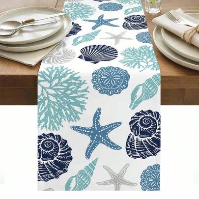 Camino de mesa con diseño de tortuga marina, coral y océano para decoración de fiesta, reutilizable para cocina, comedor, sala de estar, banquete y boda