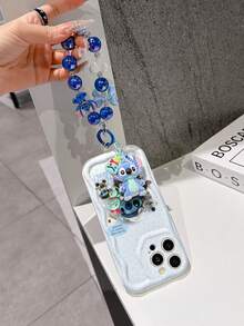 Disney Has Authorized, Phone Case - Chain Set, The Stitch Lilo & Stitch Phone Case Plus A Silicone 3D Or Fluffy Style Stitch Bracelet With Metallic Ring Removable Bracelet, Stitch And Angel Pattern, Compatible With Iphone 17/16/15/14/13/12/11/XS/XR/X Plus Pro Max, Wavy Design Phone Case For Girl, A Stylish Cartoon Summer Phone Case, The Perfect Gift Choice, Phone Protection, Durable Phone Cover, Great Gift For Friends And Family - Kiểu trắng B - Xem 4