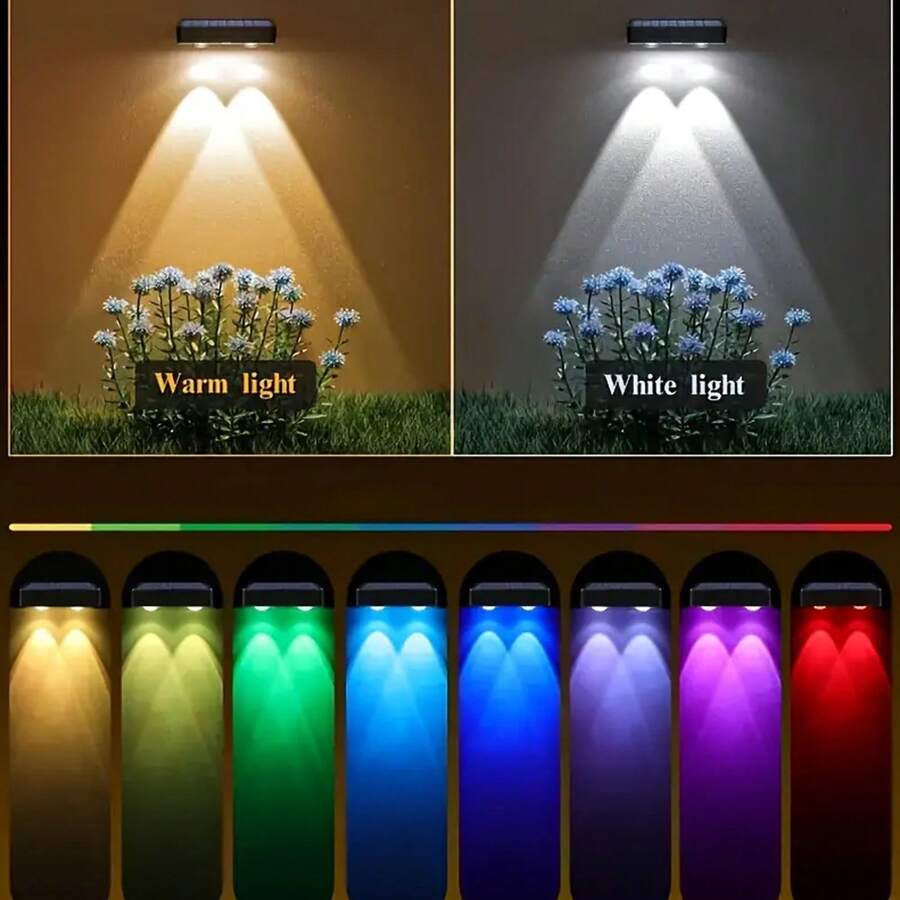 2pcs RGB Color Changing Solar Powered Step Light/Wall Light - Auto Lighting With White/Warm Light & RGBW Lighting Effects, Suitable For Building Site Exterior Walls, Fences And Garden Steps - 2 - View 1