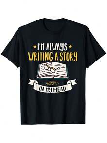 Camiseta de Escritor, Autor, Novelista, Editor, Creador de Textos, para Redactar Novelas e Historias, Adecuada para Hombres y Mujeres, Camiseta para Exteriores, 100% Algodón, Tallas S-XXXL - Negro - Ver 1
