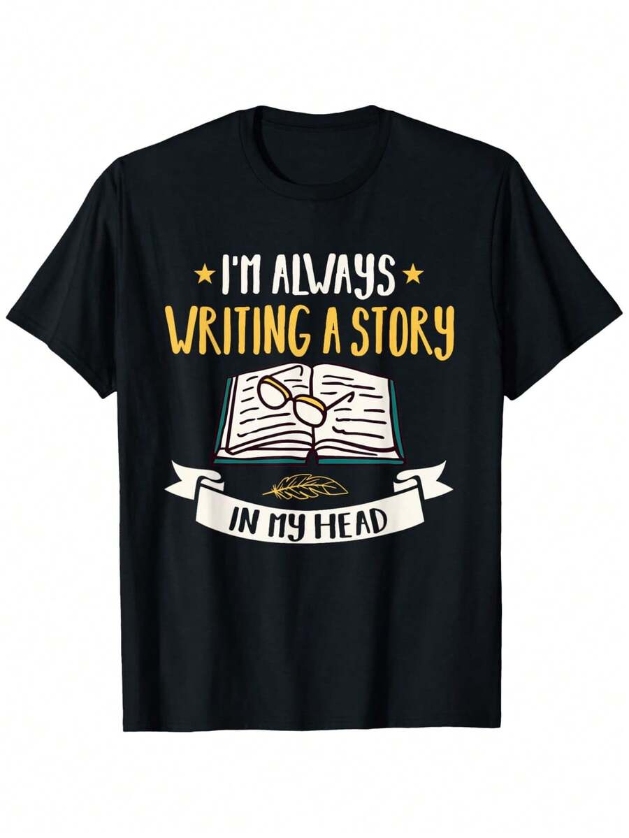 Camiseta de Escritor, Autor, Novelista, Editor, Creador de Textos, para Redactar Novelas e Historias, Adecuada para Hombres y Mujeres, Camiseta para Exteriores, 100% Algodón, Tallas S-XXXL - Negro - Ver 1