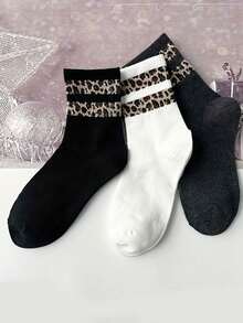 1/9 pares de calcetines de media pantorrilla con estampado de leopardo y corazón para mujer, de estilo minimalista de moda, casual y único, con estilo vintage y de calle, adecuados para uso diario - Multicolor - Ver 7