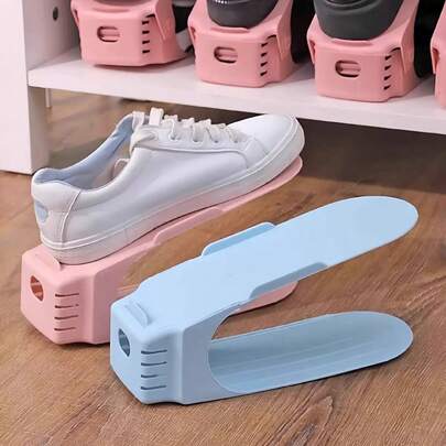 2/5pcs Adjustable Shoe Rack, Double-Layer Integrated Shoe Rack, Plastic Shoe Storage Rack, Space-Saving Shoe Cabinet Organizer, Shoe Drying Rack, Home Storage Organizer
