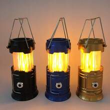 Solar-Powered Camping Lantern With White Light + Flame, 3-In-1 Handheld Flashlight, USB Rechargeable Lamp - Dorado - View 5