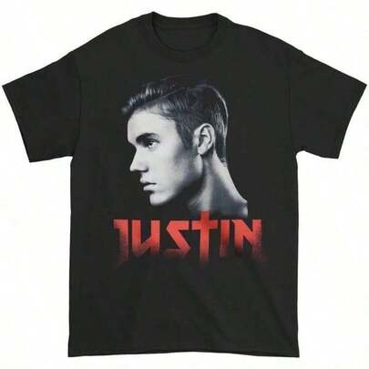 2026 Men Clothes Justin Biebers JUSTIN Profile Slim Fit T-Shirt Small Black 100% Cotton Summer T-Shirt Round Neck Short Sleeve Streetwear Fashion Breathable Homme Soft Unisex