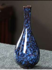 Blue Ceramic Vase, Suitable For Home And Office Desktop Decor, Floral Arrangement, Living Room Entrance Hydroponic Flower Holder, Dried Flower Vase Decor [Vase Only, Flowers Not Included] - Kiln-fired Blue Vase - View 10