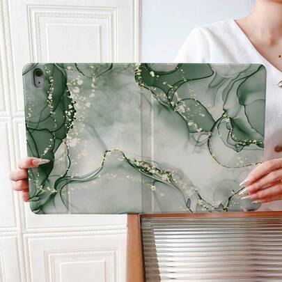 1 chiếc ốp lưng máy tính bảng màu xanh vàng vân đá cẩm thạch có khe đựng bút, giá đỡ từ tính đa góc, tự động bật/tắt màn hình, tương thích với iPad Pro/Air, , Pad, Oppo Pad, Matepad, Vivo Pad, Honor Pad, Xiaoxin Pad