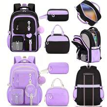 3件套心形休闲背包和手提包套装，时尚黑色配紫色背包，15.6英寸笔记本电脑背包，大容量多隔层，沙滩户外露营旅行拉杆箱套 - 套裝 - 查看 2