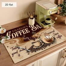 1 pieza Estera de secado absorbente con patrón de grano de café vintage, Almohadilla de drenaje multiusos, Regalo para el hogar, Decoración de mesa - XYLSD-239 - Ver 4