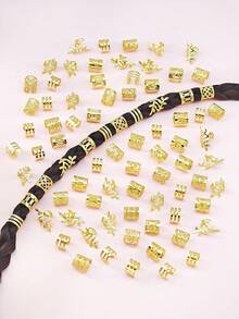 80入可調節金屬髮夾髮飾髮圈編髮裝飾，適合女性與女孩，夏季款 - 金色 - 查看 3