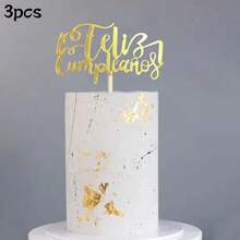 3个/1个金色亚克力生日蛋糕装饰插牌，西班牙语“生日快乐”生日派对装饰 - 彩色 - 查看 13