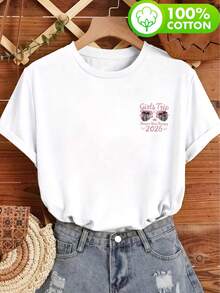Áo thun nữ cổ tròn tay ngắn bằng chất liệu cotton nguyên chất, kiểu dáng thoải mái, thời trang. Họa tiết bãi biển và kính mắt thời trang, phù hợp cho đi làm, đi học và những buổi đi chơi thường ngày vào mùa xuân, hè và thu. Màu trắng. - trắng - Xem 3