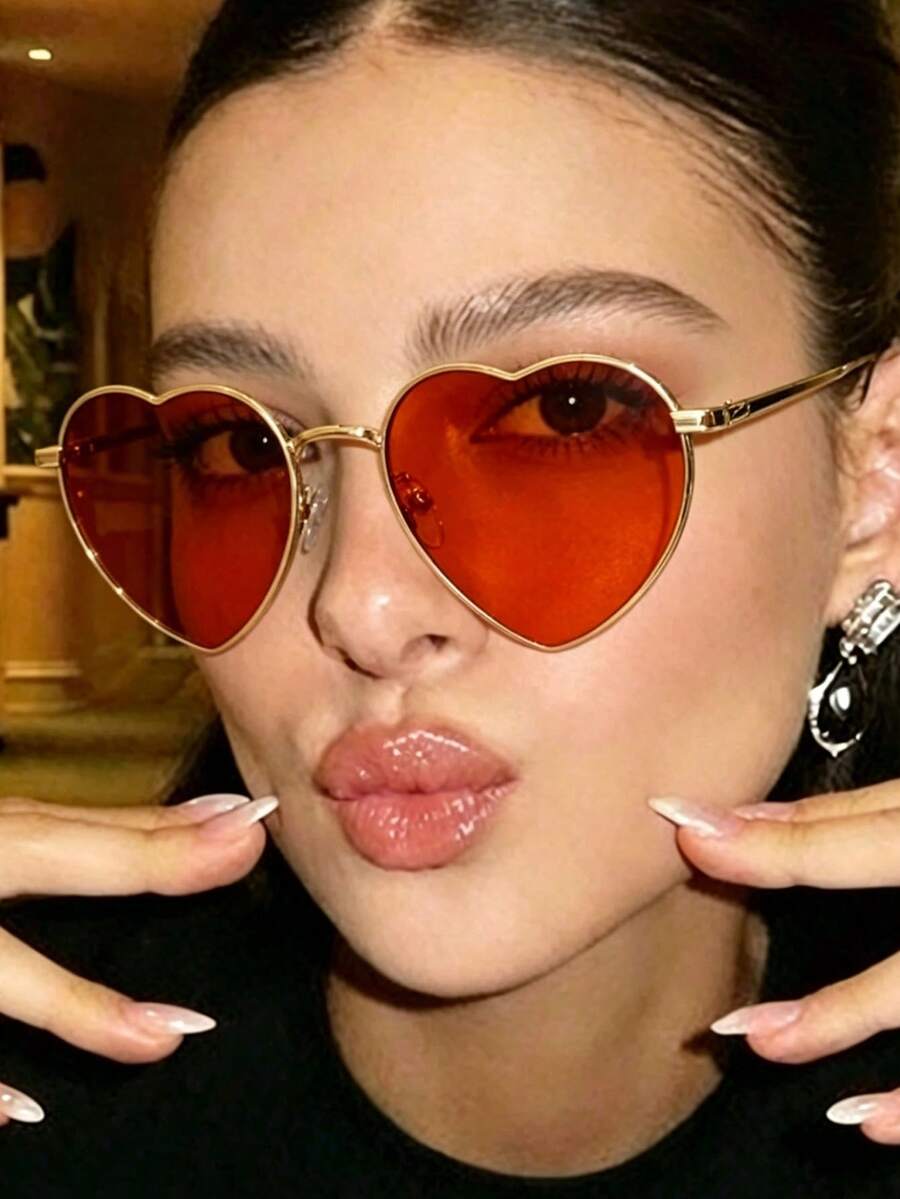 New Vintage Heart-Shaped Y2K Fashion Glasses, Cute Asymmetrical Glasses Suitable For Daily Casual, Holidays, Parties, Runway, Fashion Glasses For Women - Multicolor - View 1