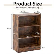 3-Tier Wooden Bookcase Adjustable Shelves Storage Shelf For Home Office - Marrón rústico - Ver 4