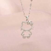 SANRIO 1 pieza Collar de Hello Kitty - Diseño creativo de dibujos animados lindo, colgante brillante chapado en oro/plata incrustado con rhinestones, gargantilla elegante para mujer adecuada para uso diario y fiestas, regalo perfecto para el Día de San Valentín, accesorio de gato, estilo casual - Multicolor - Ver 8