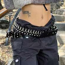 1pc Fashion Rivet Versatile Punk Style New Women's Belt, Casual Pants Belt, Suitable For Plus Size 110~130cm, Suitable For Holidays, Parties, Halloween - Black - View 12