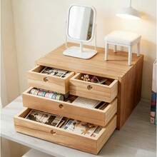 Vintage Style Wooden Desktop Drawer Cabinet With 4 Compartments, Suitable For Office And Home Use - Natural - View 6