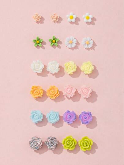 12 Pairs Cute & Fashionable Multi-Color Daisy Flower Stud Earrings Set, Versatile Jewelry Gift For Women, Suitable For Outings, Travel, Valentine's Day And More Occasions