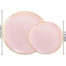 PULOTE 100PCS Ivory Plastic Plates - Plastic Disposable Heavy Duty Party Wedding - Include 50 Each Dinner Dessert Plates - Pink - 查看 2