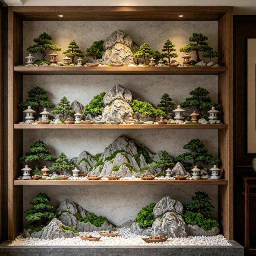 1pc Mini Chinese Style Resin Rockery Decor, Suitable For Bonsai, Aquarium, Zen Garden, Desktop And Aquarium To Simulate Moss-Covered Rocks, DIY Micro-Landscape Decoration Accessory - Multicolor - View 1