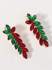 2pcs Red & Green Crystal Zirconia Floral Design Hair Clips, Versatile Fashion Accessory For Weddings & Parties,Elegant,Party - Multicolor - View 3