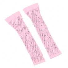 2pcs 1980s Neon Street Party Punk Style Rhinestone Fishnet Fingerless Gloves, Halloween Party Celebration, Mother's Day Gift - Multicolor - View 2